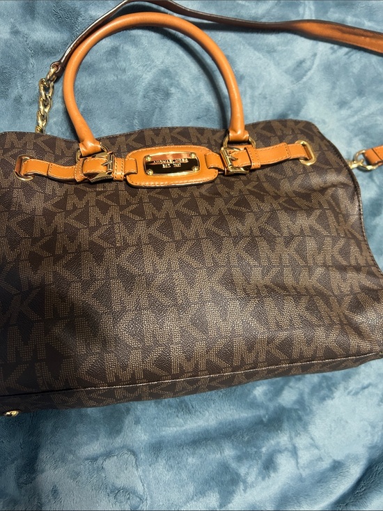 Michael Kors Handbags - Michael Kors Brown MK Logo Satchel with Tan Handles